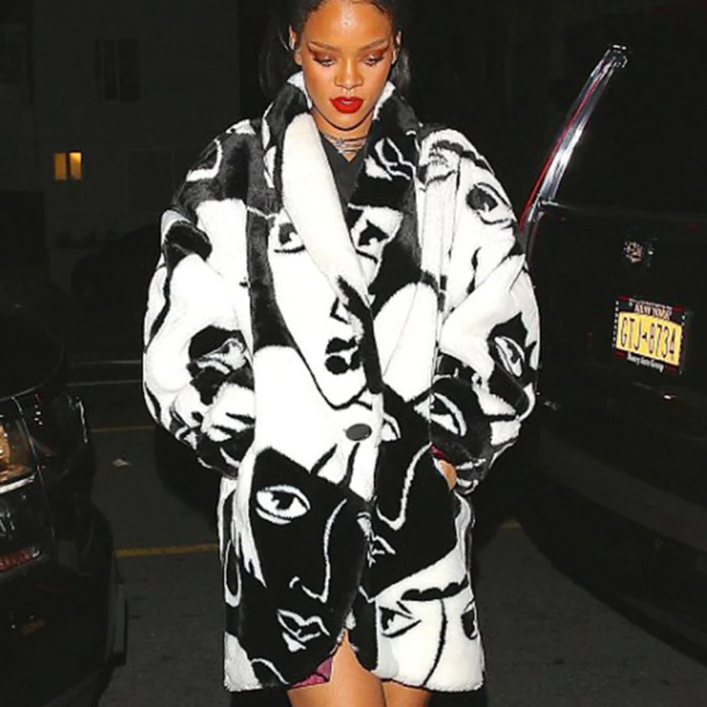 Vintage Donnybrook Faces Faux Fur Coat - as seen on Rihanna